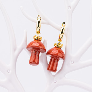 Boucles D'oreilles Puces En Bronze Avec Pendentifs En Pierre De Champignon Jaspe Rouge