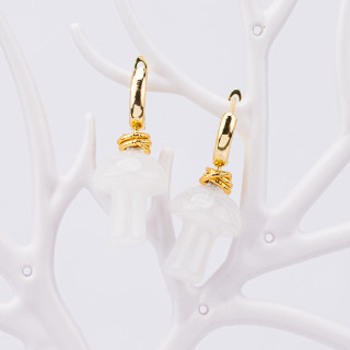 Bronze Stud Earrings With Hyaline Quartz Mushroom Stone Pendants