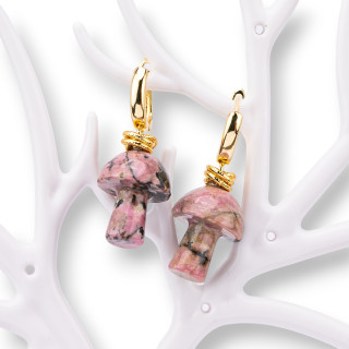 Aretes de bronce con colgantes de piedra de seta de rodonita