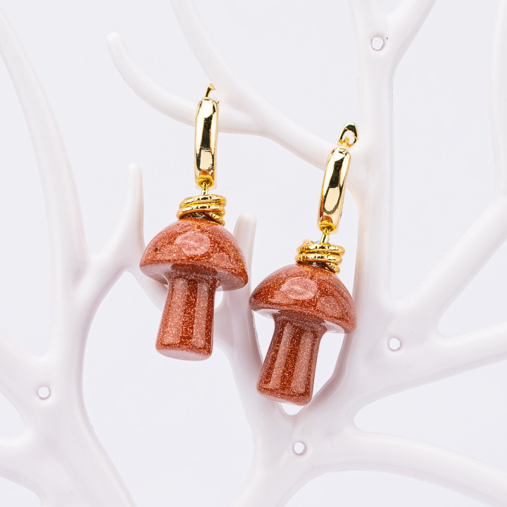 Aretes de bronce con colgantes de setas de piedra arenisca