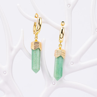Boucles D'oreilles Puces En Bronze Avec Pendentifs En Pierre Obélisque Aventurine