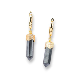 Bronze Stud Earrings With Hematite Obelisk Stone Pendants