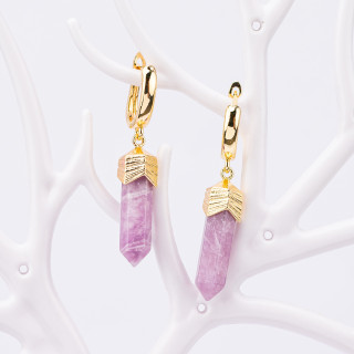 Bronze Stud Earrings With Lavender Obelisk Stone Pendants