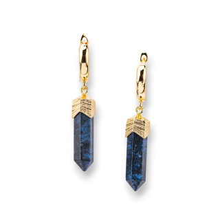Bronze Stud Earrings With Sodalite Obelisk Stone Pendants