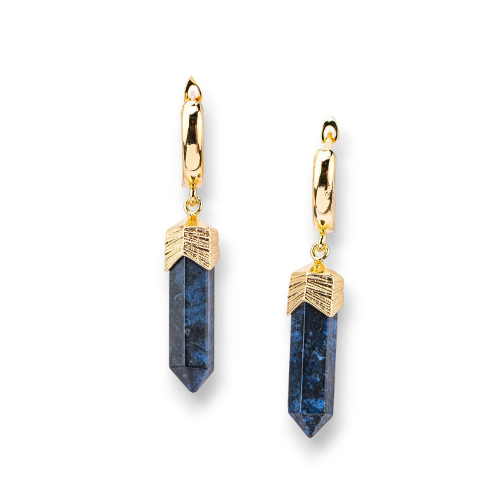 Boucles d'oreilles clous en bronze avec pendentifs en pierre d'obélisque sodalite