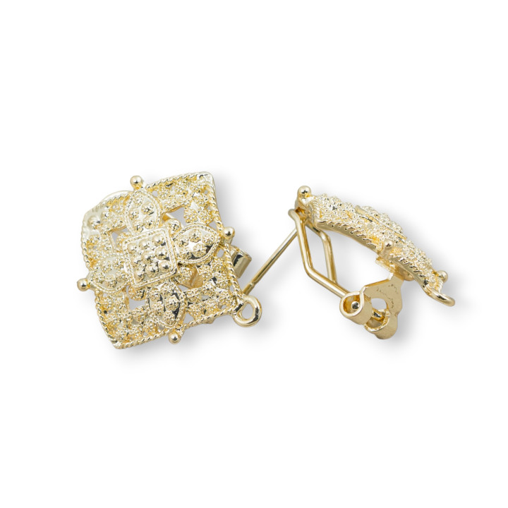 Base Pour Boucles D'Oreilles Clous Zamak Losange Fermé 20x23mm 8 Paires Doré