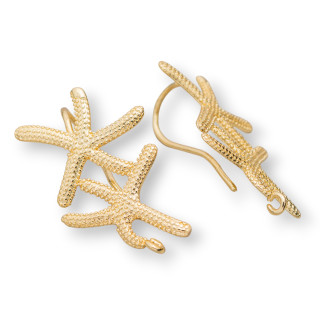 Bronze Hook Earring Bases 7 Pairs Starfish 21x33mm Polished
