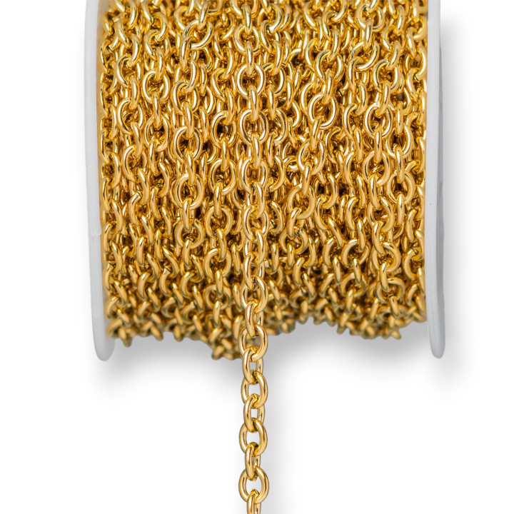 Catena Di Acciaio Forzatina Liscia 4,0x5,0mm Filo 1,0mm 10 Metri Placcato Oro