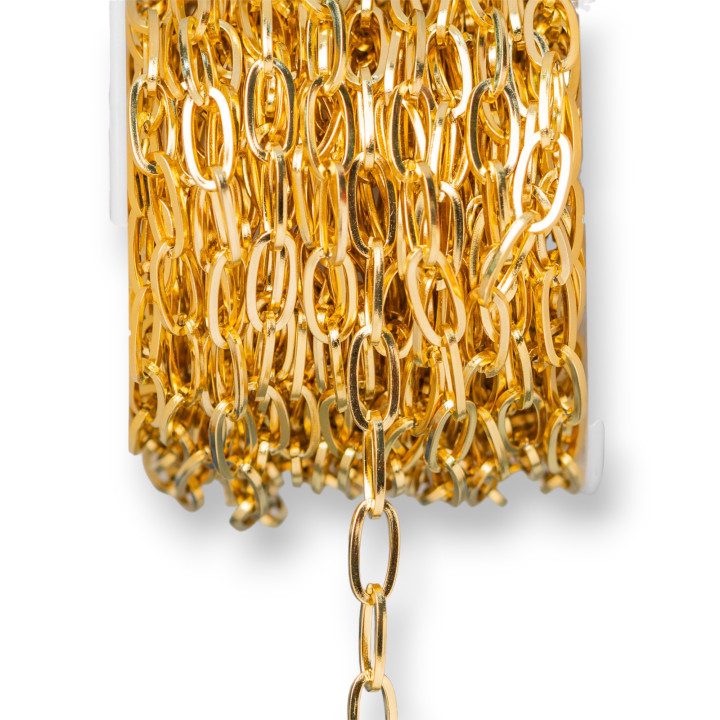 Cadena De Acero Alambre Cuadrado Ovalado 5x10mm Hilo 1.0mm 10 Metros Chapado En Oro