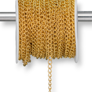 Catena Di Acciaio Groumette Liscia Estensore 3,0x4,0mm Filo 0,6mm 15 Metri Placcato Oro