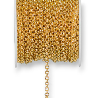 Catena Di Acciaio Rolo' Tondo 3,0mm 15 Metri Placcato Oro