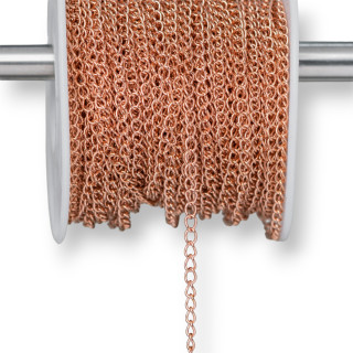 Catena Di Acciaio Groumette Liscia Estensore 2,5x3,5mm Filo 0,5mm 15 Metri Oro Rosa