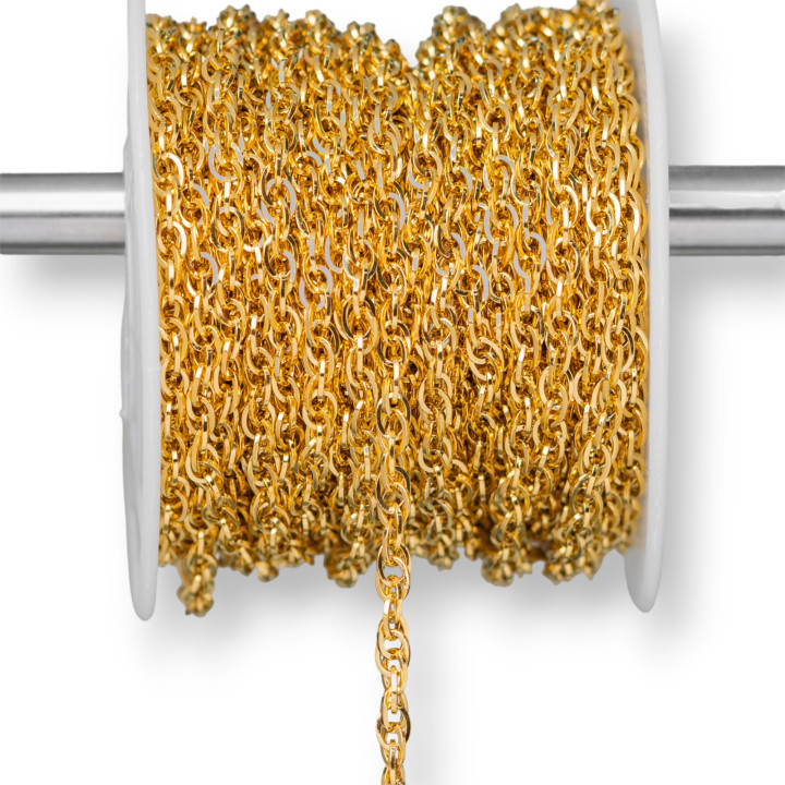 Catena Di Acciaio Intrecciata 2,4mm Filo 0,4mm 15 Metri Placcato Oro
