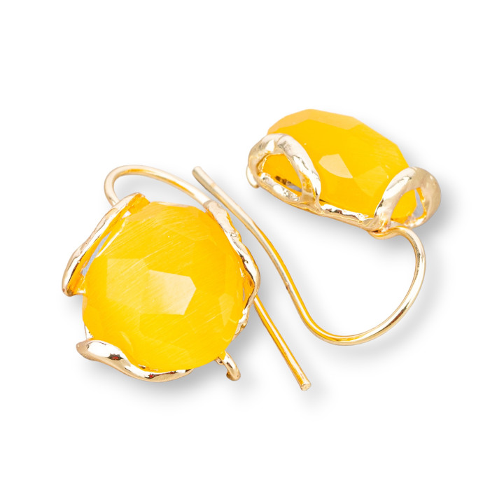 Base de pendiente de gancho de bronce con ojo de gato facetado irregular 17 mm 3 pares oro amarillo