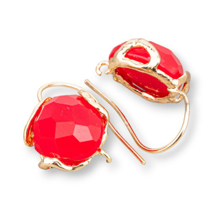 Bronze Hook Earring Base with Irregular Faceted Cat's Eye 17mm 3 Pairs Red Golden