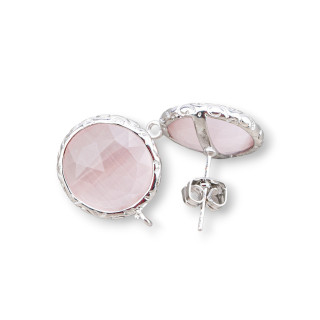 Bases pour Boucles d'Oreilles Bronze avec Cristaux Sertie Ronde 15mm 5 Paires Rhodié Poudre