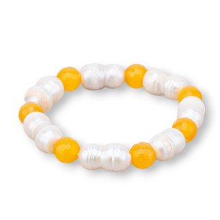 Bracciale Elastico Di Occhio Di Gatto  8mm Con Perle Di Fiume Giallo