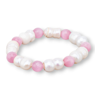 Bracciale Elastico Di Occhio Di Gatto  8mm Con Perle Di Fiume Rosa