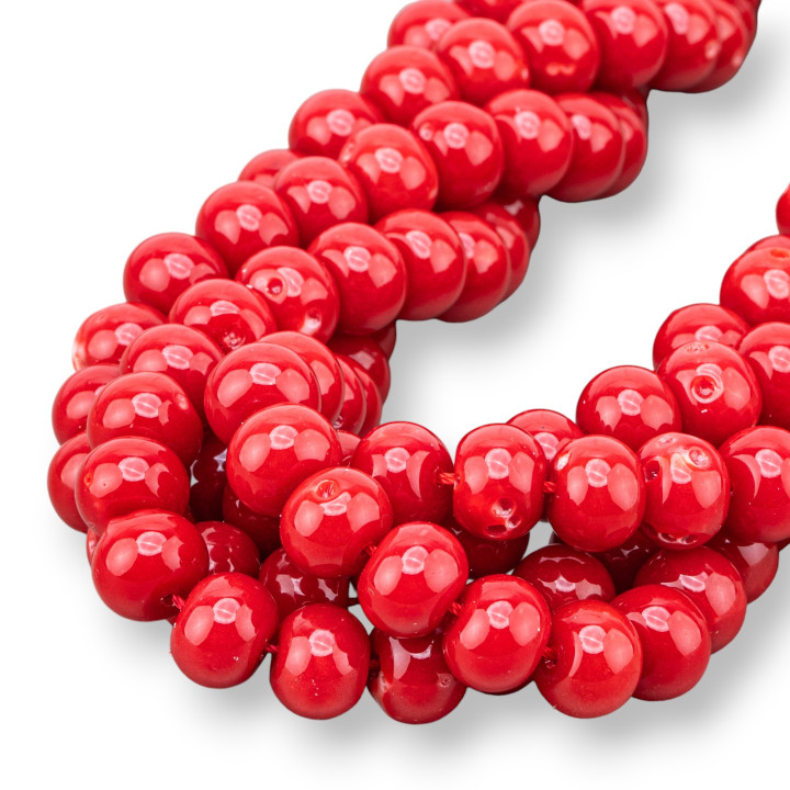 Rondelle Lisse en Pâte de Corail Rouge 10.5x8.5mm