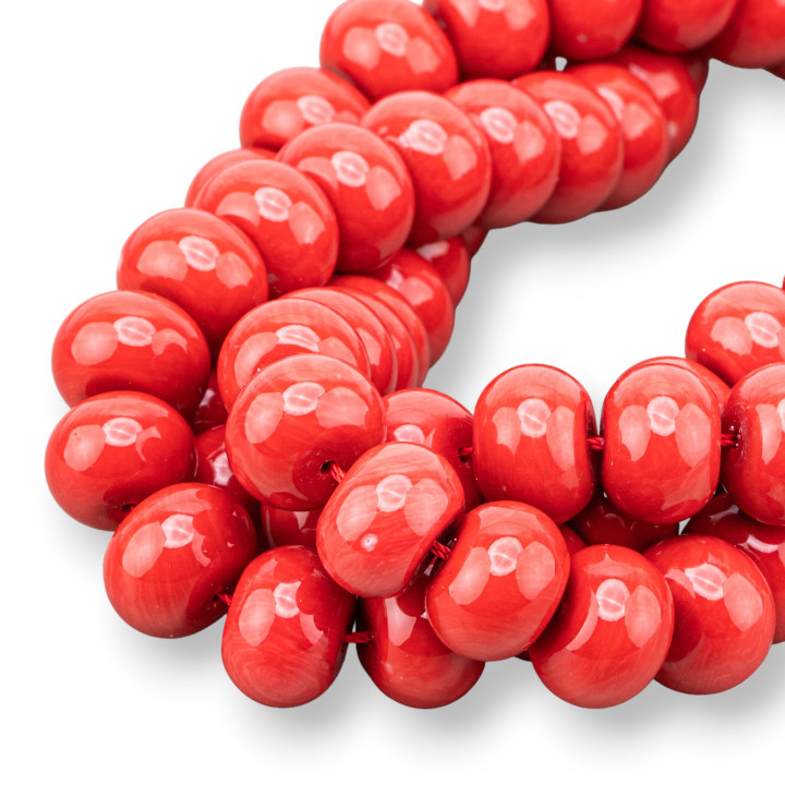 Rondelles lisses en pâte de corail rouge sarde 14x10mm