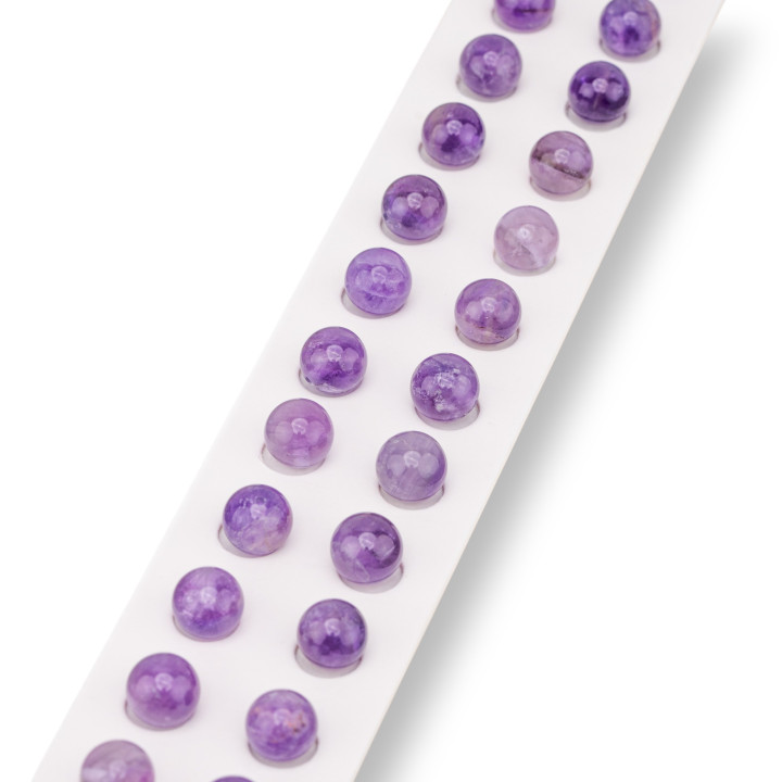 Half Hole Amethyst Round Smooth Beads 08mm 24pcs