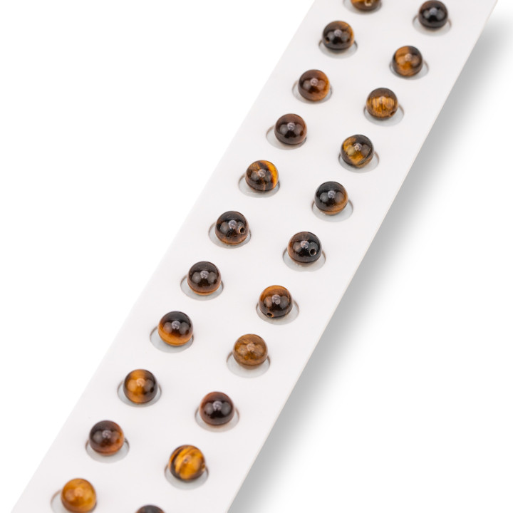 Half Hole Tiger Eye Beads Round Smooth 06mm 24pcs