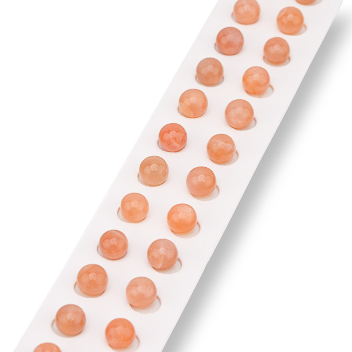 Half Hole Pink Moonstone Beads Round Smooth 08mm 24pcs