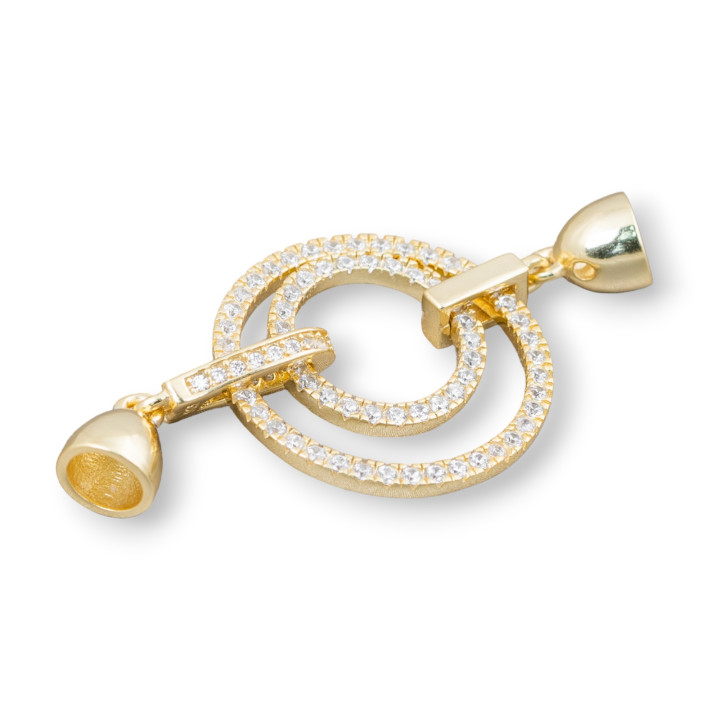 Fermoir en Argent 925 avec Zircons Cercle 45x23mm Coupelles 7mm 1pc Doré