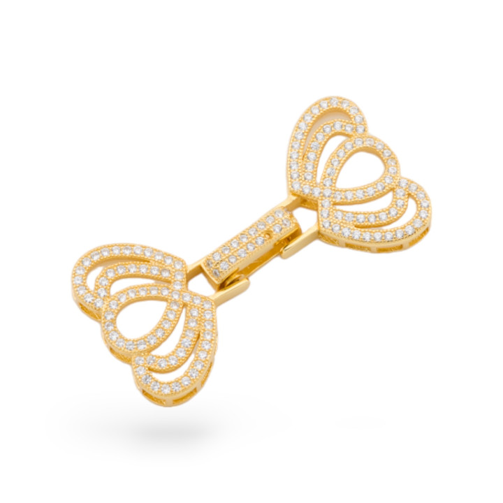 925 Silver Clasp With Multistrand Micropave Zircons 22x45mm Golden 1pc