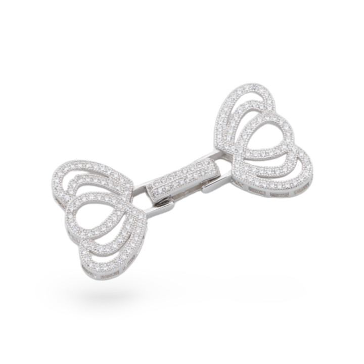 Fermoir en Argent 925 avec Zircons Micropavés Multibrins 22x45mm Plaqué Rhodium 1pc