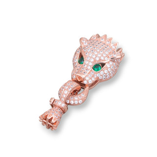 Cierre De Plata 925 Con Circonitas Cabeza De Pantera Con Gancho 14x36mm Copa 6.5mm 1pc Oro Rosa