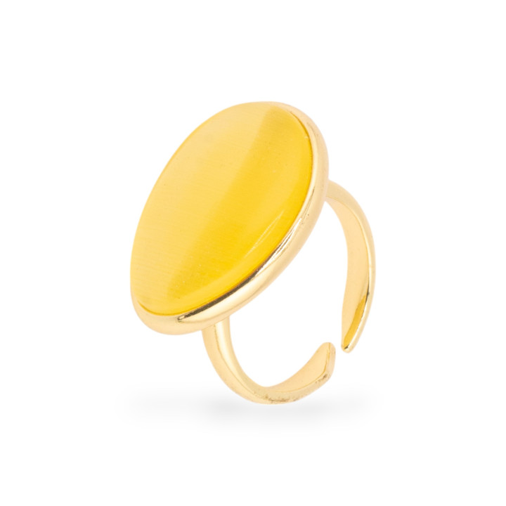 Anello Di Bronzo Con Occhio Di Gatto Incastonato Mango Liscio 18x26mm Dorato Giallo