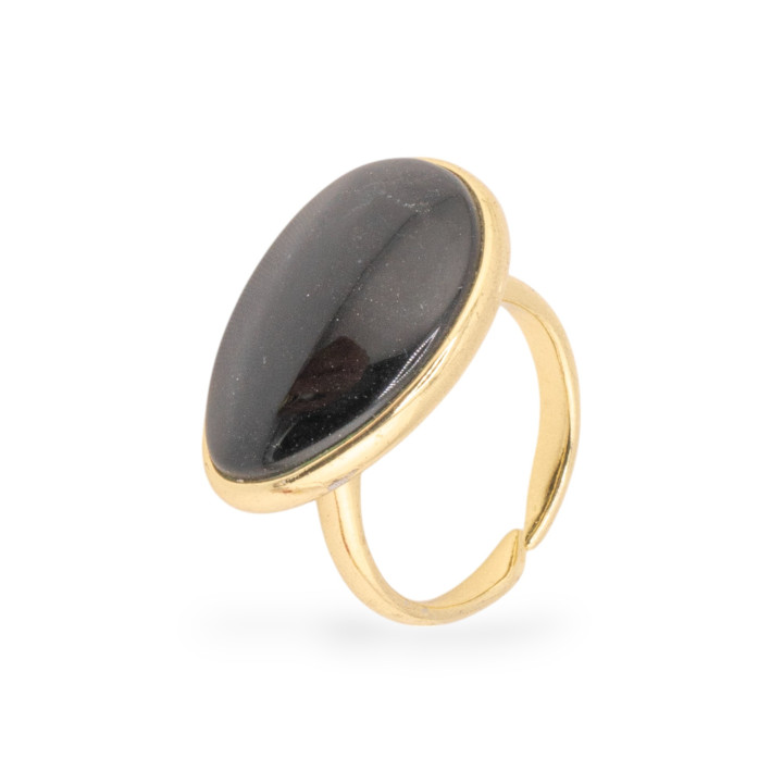 Bague Bronze Avec Oeil de Chat Sertie Mangue Lisse 18x26mm Doré Noir