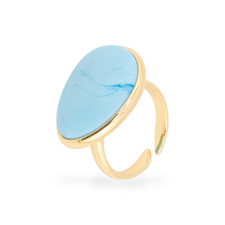 Bronze Ring With Cat's Eye Set Smooth Mango 18x26mm Golden Turquoise Paste