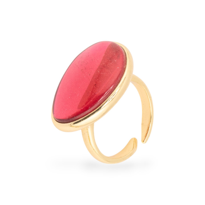 Anello Di Bronzo Con Occhio Di Gatto Incastonato Mango Liscio 18x26mm Dorato Ruby