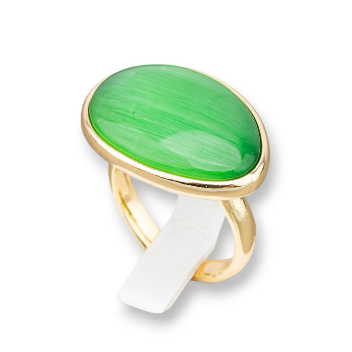 Bronzering mit Katzenaugen-Set, glatte Mango, 18 x 26 mm, goldenes Hellgrün