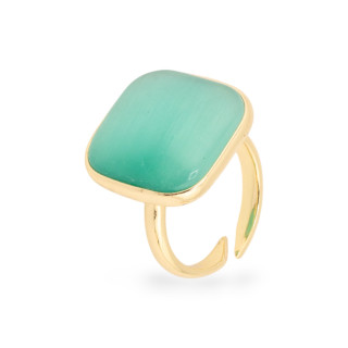 Bronze Ring With Cat's Eye Set Smooth Square 22mm Golden Aqua