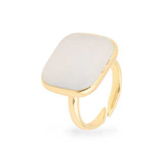 Anello Di Bronzo Con Occhio Di Gatto Incastonato Quadrato Liscio 22mm Dorato Dorato Bianco