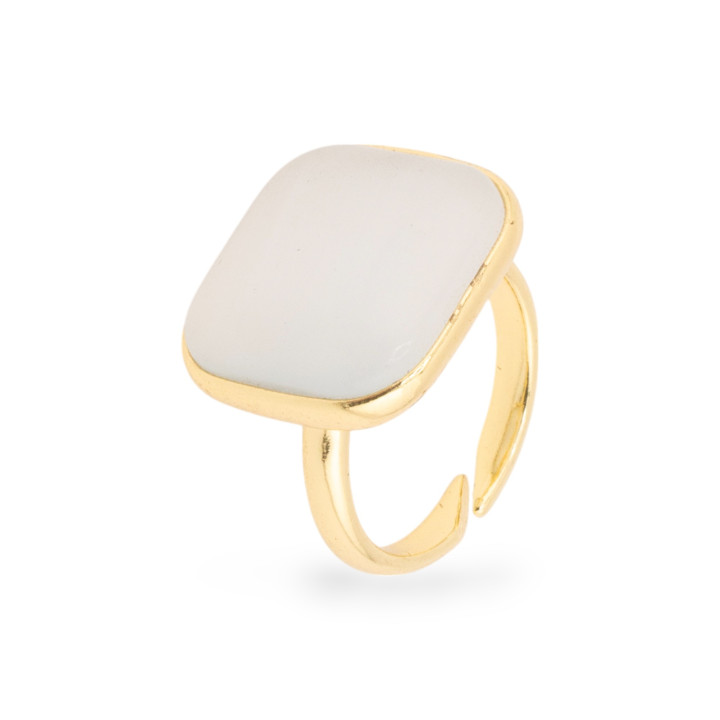 Anello Di Bronzo Con Occhio Di Gatto Incastonato Quadrato Liscio 22mm Dorato Dorato Bianco