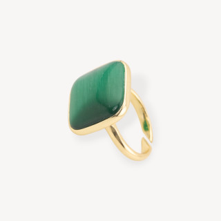 Bague Bronze avec Oeil de Chat Sertie Carré Lisse 22mm Plaqué Or Vert Émeraude