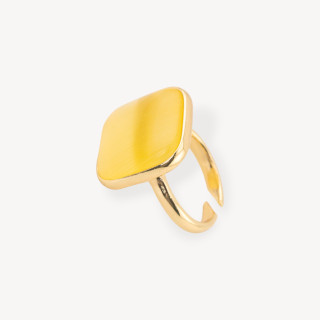 Bronze Ring With Cat's Eye Set Smooth Square 22mm Yellow Golden