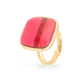 Anillo De Bronce Con Ojo De Gato Cuadrado Liso 22mm Rubí Dorado