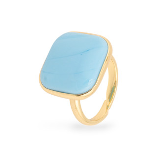 Bronze Ring With Cat's Eye Set Smooth Square 22mm Golden Turquoise