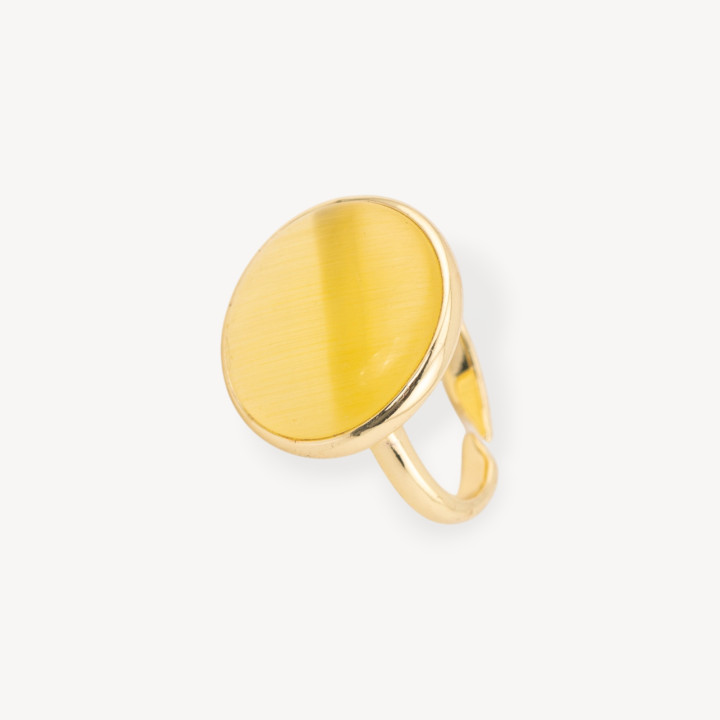 Anello Di Bronzo Con Occhio Di Gatto Incastonato Tondo Liscio 22mm Dorato Giallo