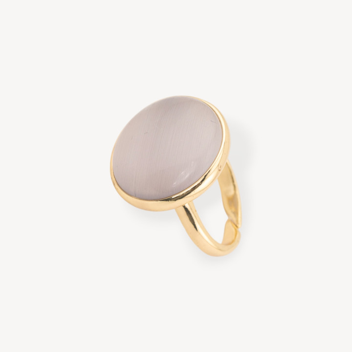 Anillo De Bronce Con Ojo De Gato Engastado Redondo Liso 22mm Gris Dorado