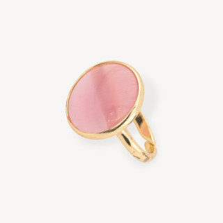 Anello Di Bronzo Con Occhio Di Gatto Incastonato Tondo Liscio 22mm Dorato Rosa