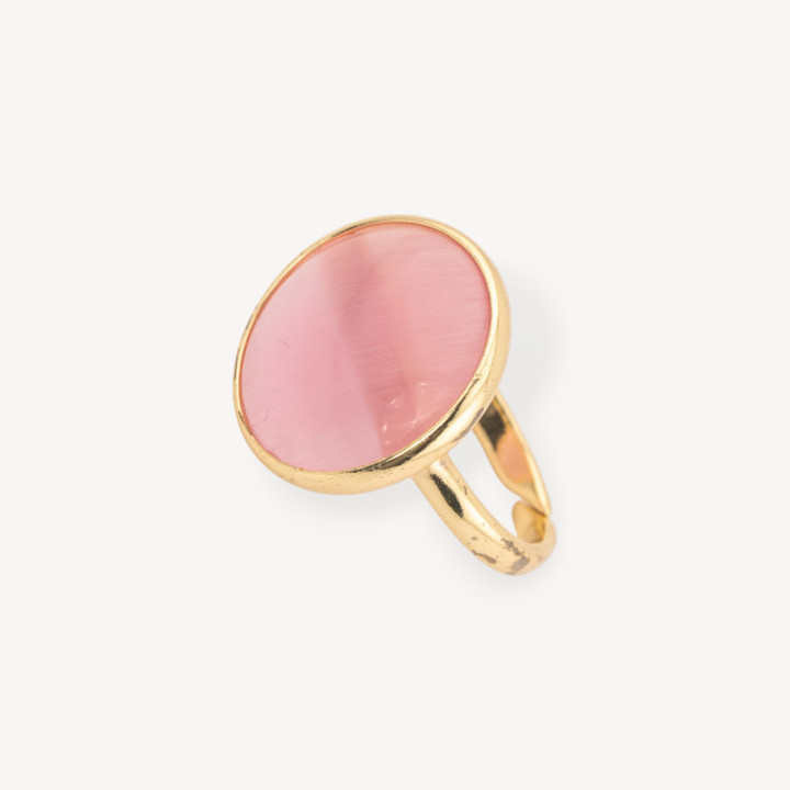 Anello Di Bronzo Con Occhio Di Gatto Incastonato Tondo Liscio 22mm Dorato Rosa