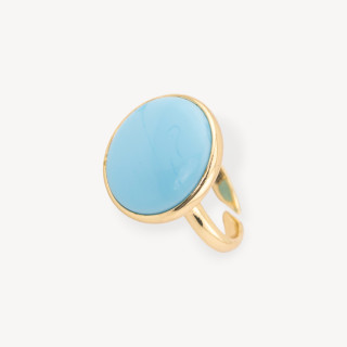 Bronze Ring With Cat's Eye Set Smooth Round 22mm Golden Turquoise