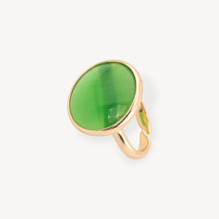 Bague Bronze Avec Oeil De Chat Sertie Ronde Lisse 22mm Doré Vert Clair