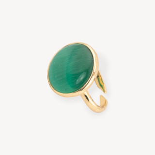 Bronze Ring With Cat's Eye Set Smooth Round 22mm Golden Emerald Green